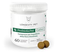 Ferments Lactiques ProbioticPet Chat 60 CPR | Probiotiques pour l'équilibre intestinal | Suppléments pour chats pour la diigestion, selles peu formées, santé intestinale | Longevity Pet