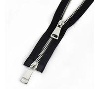 fermeture à glissière, Fermetures éclair simples/doubles à extrémité ouverte vêtements longs(Black Silver Double,100cm)