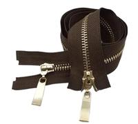 Fermeture à glissière simple robuste, Fermeture éclair double curseur en métal doré clair avec dents multicolore 5# 80/100/120 cm(Coffee,5# 100cm)