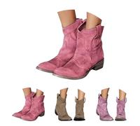 - Fermeture éclair à l'arrière, bottines d'automne courtes, bottines de cowboy western pour femme, talon tubulaire, bout rond, talon épais, talon moyen, tendance, rétro classique, haut pour femme