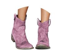 Fermeture éclair à l'arrière, bottines d'automne courtes, bottines de cowboy western pour femme, talon tubulaire, bout rond, talon épais, talon moyen, tendance, rétro classique, haut pour femme, lilas