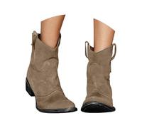 Fermeture éclair à l'arrière, bottines d'automne courtes, bottines de cowboy western pour femme, talon tubulaire, bout rond, talon épais, talon moyen, tendance, rétro classique, haut pour femme