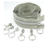 Fermeture Eclair Au Metre 5M 10 pièces curseur 5 # couleur argent dent Nylon fermeture éclair bobine Code décoration bagages vêtement sac à main sacs bricolage maison couture accessoires ( Color : Lig