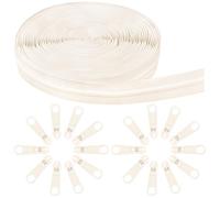 Fermeture Eclair au Metre avec Zip, 5mm de Nylon Fermeture Eclair au Metre de 10 Mètre et 20 Zips Beige en Métal pour Vêtements Sac Pochette Linge de Maison
