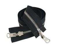 Fermeture Eclair Double Curseur 1 fermeture éclair rotative métallique à curseur ouvert, réversible, double face, de 60 120 cm, n° 5 ou 8, for la couture vestes(BlackSilver,80cm)