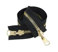 Fermeture Eclair Double Curseur 1 fermeture éclair rotative métallique à curseur ouvert, réversible, double face, de 60 120 cm, n° 5 ou 8, for la couture vestes(BlackGold,90cm)