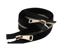 Fermeture Eclair Double Curseur Fermeture éclair métallique 80/100/120 cm à double curseur et dents dorées for doudounes, manteaux accessoires de décoration(Black,100cm)