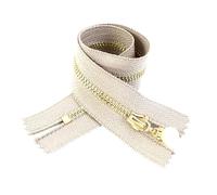 Fermeture éclair métallique n° 3 avec tirette nacrée pour la décoration de sacs et de vêtements, la réparation et la couture DIY (15-30 cm).,T - Kaki - Or,Extrémité fermée - 20 cm