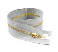 Fermeture éclair métallique n° 3 avec tirette nacrée pour la décoration de sacs et de vêtements, la réparation et la couture DIY (15-30 cm).,B - Gris - Or,Extrémité fermée - 25 cm