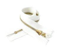 Fermeture éclair métallique n° 3 avec tirette nacrée pour la décoration de sacs et de vêtements, la réparation et la couture DIY (15-30 cm).,T - Blanc - Or,Extrémité fermée - 18 cm