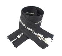 Fermeture éclair métallique n° 3 avec tirette nacrée pour la décoration de sacs et de vêtements, la réparation et la couture DIY (15-30 cm).,T - Noir - Argent,Extrémité fermée - 20 cm