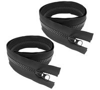 Fermeture éclair séparable en plastique maille n°5 noir 50cm, lot de 2 fermetures à glissière en résine pour veste blouson manteau couture DIY, zip robuste ouverture par le bas