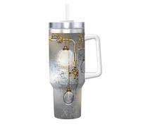 Fermeture en laiton de style steampunk,Gobelet isotherme Ice Bully de 40 oz avec poignée, couvercle et paille, en acier inoxydable, pour voiture ou café.