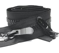 Fermetures à glissière en métal et nylon, fermeture éclair invisible, 1 fermeture éclair à double ouverture en résine noire 15#, fermetures à glissière à double tête, grands modèles allongés vers le