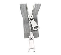 Fermetures à glissière ouvertes, fermetures métalliques double curseur 5# 60/70/80/90/100/120/150 cm, fermeture verrouillage automatique for veste, accessoires de couture(Gray,70cm)