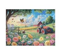 Fermier avec Tracteur dans Le Champ de Fleurs 500 Pieces Casse-tête Famille en Carton Épais Anti-Déchirure Difficulté Moyenne Jeu De Société Anti-Stress Loisir Créatif Pas Cher Premium 500 PCS