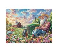 Fermier avec Tracteur dans Le Champ de Fleurs 500 Pièces Puzzle Famille en Carton Haute Densité Difficulté Moyenne Activité Familiale Anti-Stress Loisir Créatif Jeu De Société Premium 500 PCS