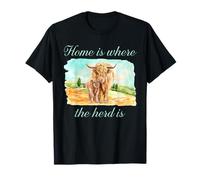 Fermier Highland Vache Veau Troupeau Maison Ferme Vie Rurale T-Shirt