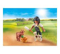 Figurine Miniature - PLAYMOBIL - PLL71759 - Fermière avec Chèvre - Jouet pour Enfants - 3 Éléments