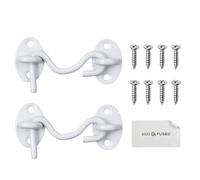 Fermoir à crochet et œillet Eco-Fused robuste de 3 pouces - 2x serrure de porte de grange (blanche), 8x vis de montage - Crochets en acier inoxydable revêtus de poudre pour portes, fenêtres, abris