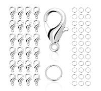 Fermoir Bracelet,moinkerin 100 Pièces Fermoir Collier(Argent） avec 200 Pièces Anneaux de Saut Ouverts pour la Fabrication de Bijoux