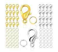 Fermoir Bracelet,moinkerin 100 Pièces Fermoir Collier(Or et Argent） avec 200 Pièces Anneaux de Saut Ouverts pour la Fabrication de Bijoux