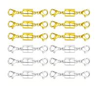 Fermoir Magnetique Rallonge de collier magnétique avec double fermoir mousqueton et connecteur de bracelet fermé for chaînes(12pcs Gold silver)