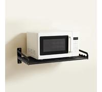 Fermoirper Étagère Micro Ondes Murale 50x39.5cm Aluminium Spatial Charge 50kg, Support Micro Ondes Cuisine avec Rebord Surélevé, Étagère de Rangement Cuisine Moderne Noir Design Ventilé