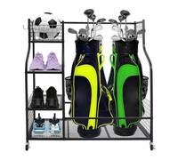 Fermoirper Rack d'organisation de golf, organisateur de golf avec roues et roues, support de rangement pour sacs de golf, balles, chaussures, chapeaux 90 x 40 x 90 cm