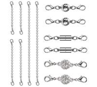 Fermoirs Magnétiques et Chaîne d'Extension Fermoirs de Homard Rallonge de Chaîne pour DIY Collier Bracelet Fabrication de Bijoux 12 Pièces (Argent)