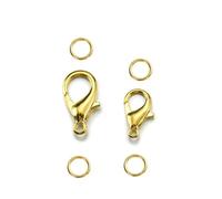 Fermoirs mousquetons, 50 ensembles de 10/14 mm, anneaux ouverts for bracelets, colliers, fermoirs de chaîne, porte-clés, connecteurs d'extrémité, fabrication de bijoux, argent, 10 mm(Gold,14.0mm)