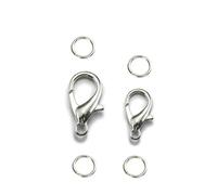 Fermoirs mousquetons, 50 ensembles de 10/14 mm, anneaux ouverts for bracelets, colliers, fermoirs de chaîne, porte-clés, connecteurs d'extrémité, fabrication de bijoux, argent, 10 mm(Rhodium,10mm)