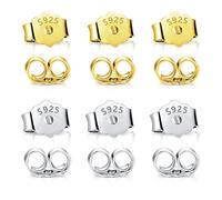 Fermoirs Or Argent pour Boucles d'Oreilles, 12 Pièces Fermoirs de en Argent Sterling 925 Remplacement Sûr pour les Poteaux Fermoirs de Sécurité Papillon Hypoallergénique Bouchon de Boucle d'Oreille
