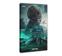 Fernando Alonso Poster sur toile avec autographe du célèbre pilote espagnol de F1 - Décoration murale pour salon, chambre à coucher - Style cadre - 40 x 60 cm