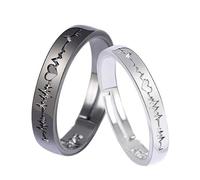 FerneeButy Bagues de Couple Électrocardiogramme Réglables (Lot de 2) - Alliage Hypoallergénique - Cadeau de Mariage, Fiançailles, Anniversaire