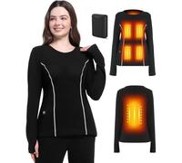 FERNIDA Haut thermique chauffant pour femme, t-shirt à manches longues avec batterie de 10 000 mAh, couche de base thermique pour jogging, ski, cyclisme, pêche, moto, Noir , XL