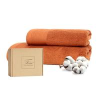 Ferò Lot de 2 Serviettes de Bain de Luxe, 100% Coton Premium Low Twist, 550 g/m², Doux & Absorbant, Oeko-TEX, Design Italien, 1 Serviette de Mains 50x100 cm & 1 Serviette Invité 50x30 cm, Terre Cuite
