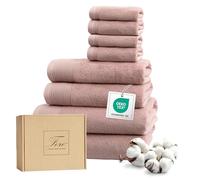 Ferò Lot de 8 Serviette de Bain Luxe, 100% Coton Premium Low Twist, 550 g/m², Ultra Doux & Absorbant, Oeko-TEX, Design Italien, 2X 70x140cm, 2X 50x100cm, 4X 30x30cm, Rose