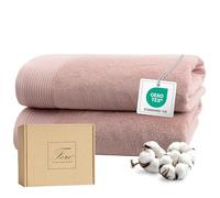 Ferò Lot de Serviette de Bain Grande Taille, 2 Pièces, 100% Coton Doux de Luxe, Ultra Absorbant & Épais, Oeko-TEX, Drap de Bain Douce & Confortable, Design Italien, 2 Serviettes Bain 70x140 cm, Rose