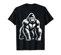 Féroce Gorilla Front Pose Monochrome Line Art Animal Icône T-Shirt