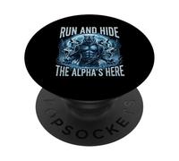 Féroce Run and Hide The Alpha's Here Loup-Garou Fantasy PopSockets PopGrip Adhésif
