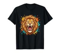 Féroce Visage de Lion Rugissant coloré éclaboussures de Peinture T-Shirt