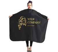 Ferocity Cape de Coiffeur Personnalisée 140 x 110 cm - Tablier Professionnel Noir pour Salon de Coiffure, Beauté et Usage Domestique - Golden Head avec Votre Texte [111]