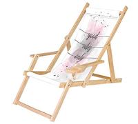Ferocity Chaise Longue Pliable en Bois avec accoudoirs et Porte-gobelet Blanc Motif Good Vibes Only [119]