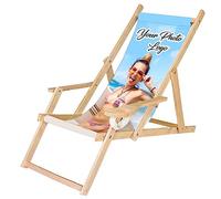 Ferocity Chaise Longue Pliable en Bois avec accoudoirs et Porte-gobelet Blanc Motif personnalisé Votre Logo/Photo [119]