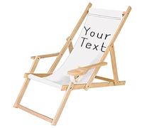 Ferocity Chaise Longue Pliable en Bois avec accoudoirs et Porte-gobelet Blanc Motif personnalisé Votre Logo/Texte [119]