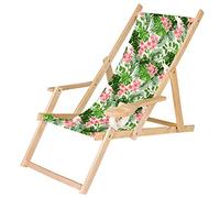 Ferocity Chaise Longue Pliable en Bois avec accoudoirs et Porte-gobelet Motif Palm Bright [119]