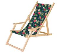 Ferocity Chaise Longue Pliable en Bois avec accoudoirs et Porte-gobelet Motif Palm Dark [119]