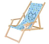 Ferocity Chaise Longue Pliable en Bois avec accoudoirs et Porte-gobelet Noir Motif, personnalisé Blue Heart [119]