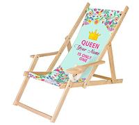 Ferocity Chaise Longue Pliable en Bois avec accoudoirs et Porte-gobelet Noir Motif, personnalisé Queen [119]